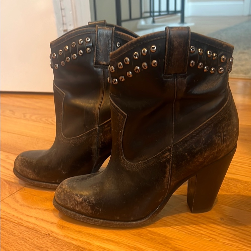 Black Leather Studded Women's Boots